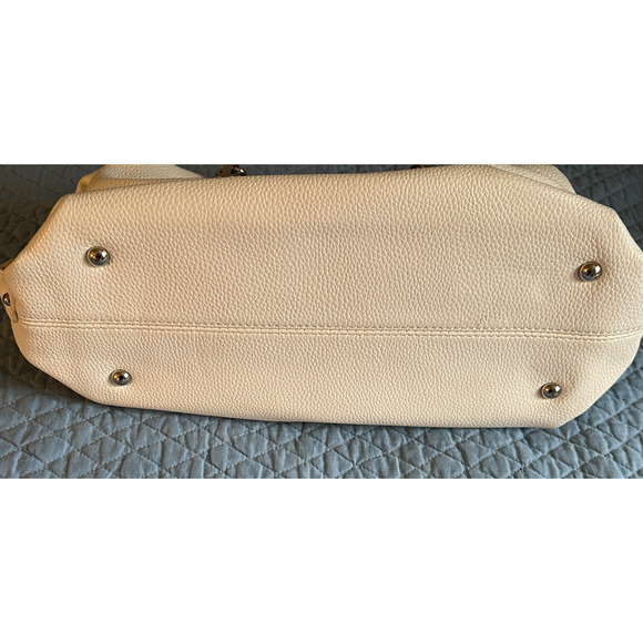 Lulu Guinness Handbag White Top Handle Satchel Zip Close Pockets Silver Accents - Picture 4 of 16